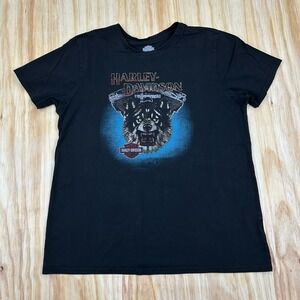 Harley Davidson Women's Y2K Motorcycle T-Shirt 2XL Wolf Retro Graphic Black